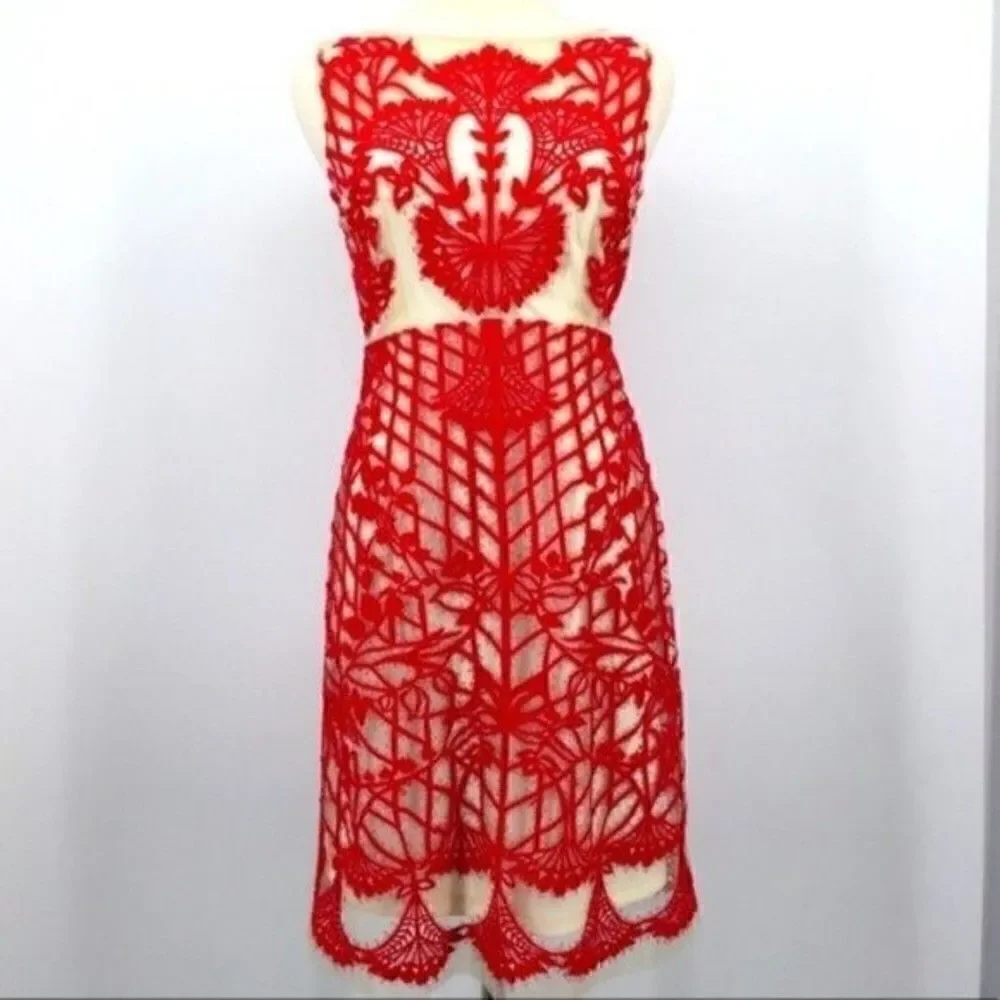 Geisha Designs Dress 2P BoxJ Sugared Ruby Sheath Red Floral print BoxS